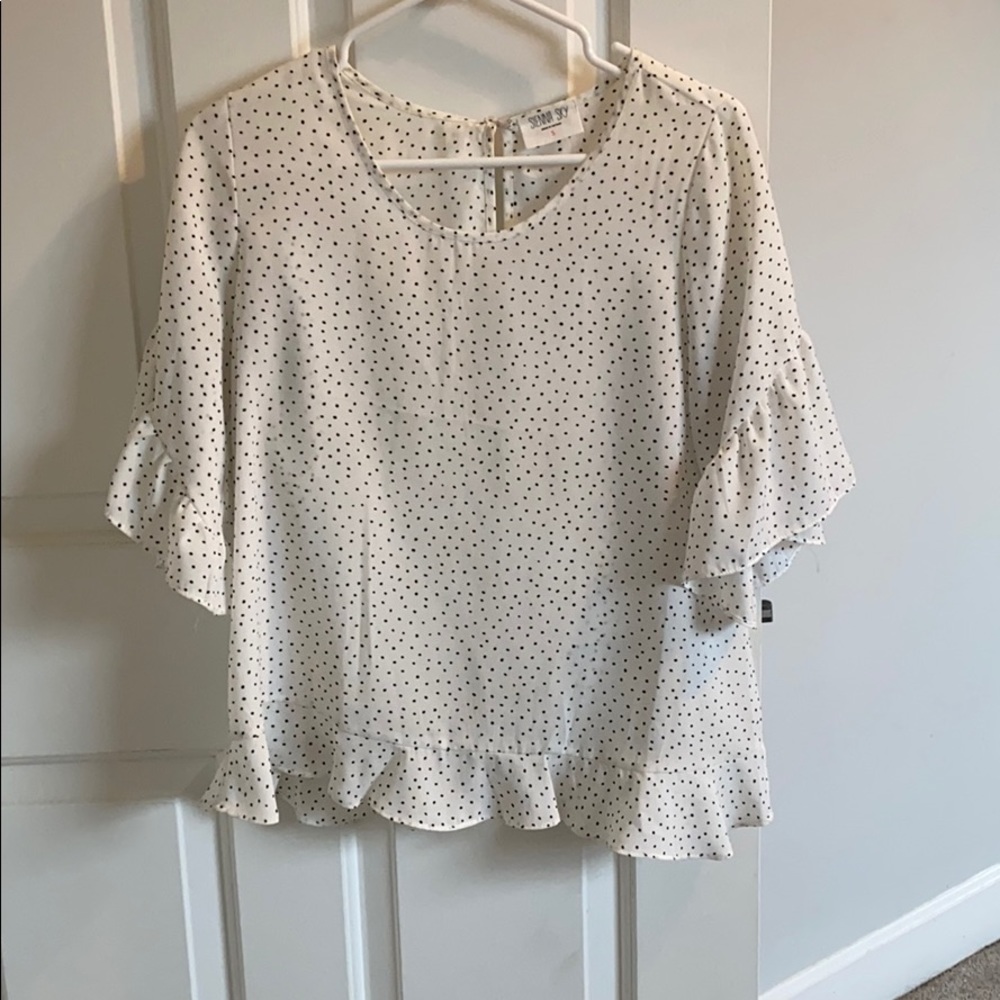 Polka Dot Flared Sleeve Peplum Top